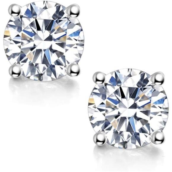 Moissanite StudEarrings,0.6ct-2ct DF Color Brilliant RoundCut LabCreated Diamond - Picture 1 of 7